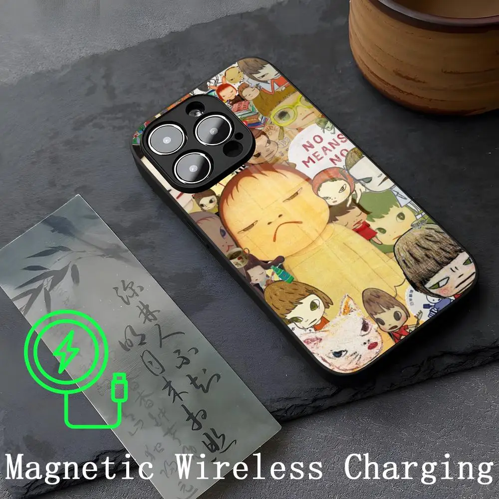 Cute Nara Yoshitomo Art Phone Case Strong Magnetism Glass For iPhone 14ProMax 15 13 12 15 11 Pro XS Max Plus Mini Coque