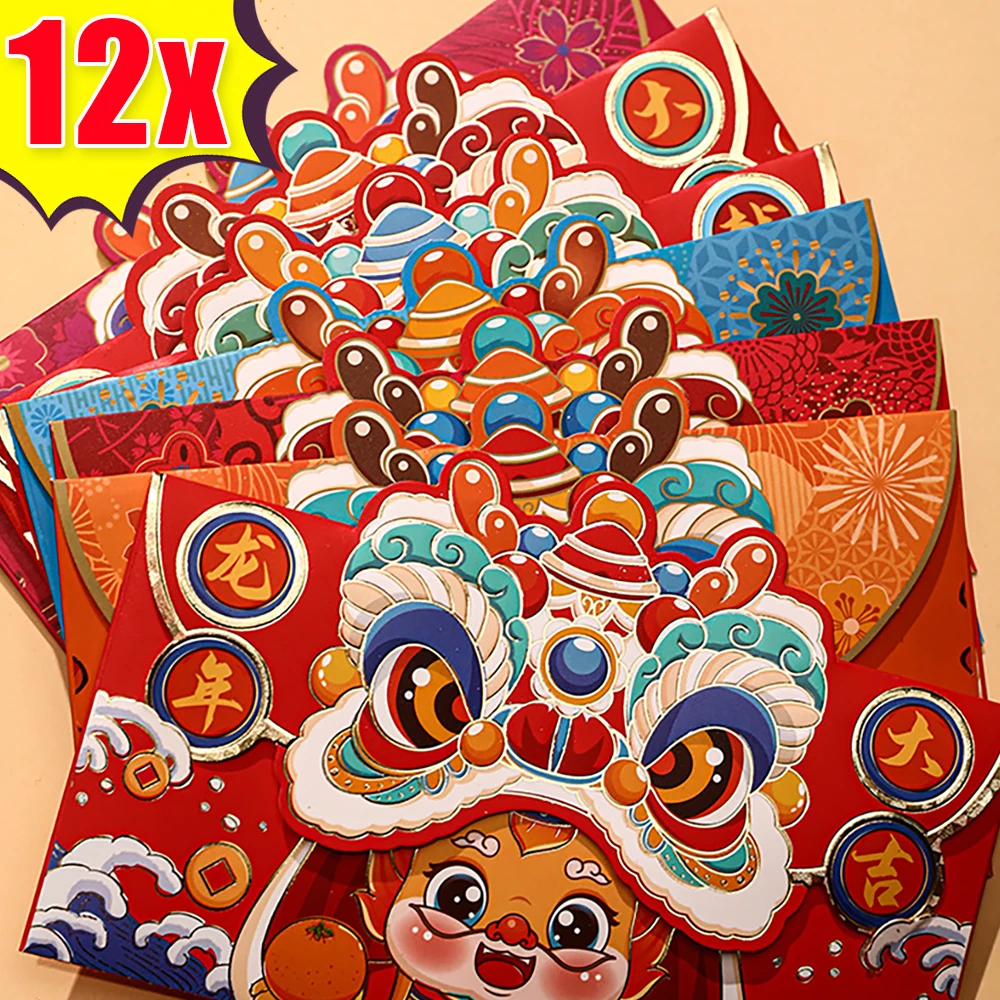 

12/4Pcs Chinese New Year Red Envelopes 2024 Dragon Year Lucky Money Bags HongBao Red Packets Home New Year Decoration Supplies