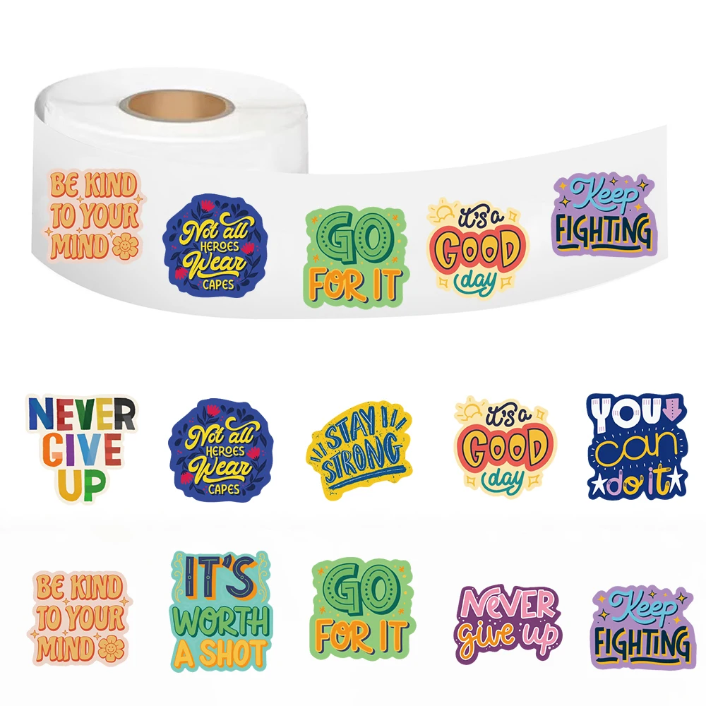 Rouleau d'autocollants anglais inspirants, 500 pièces, décoration de récompense personnalisée, ordinateur portable pour enseignant et étudiant, jouets de papeterie