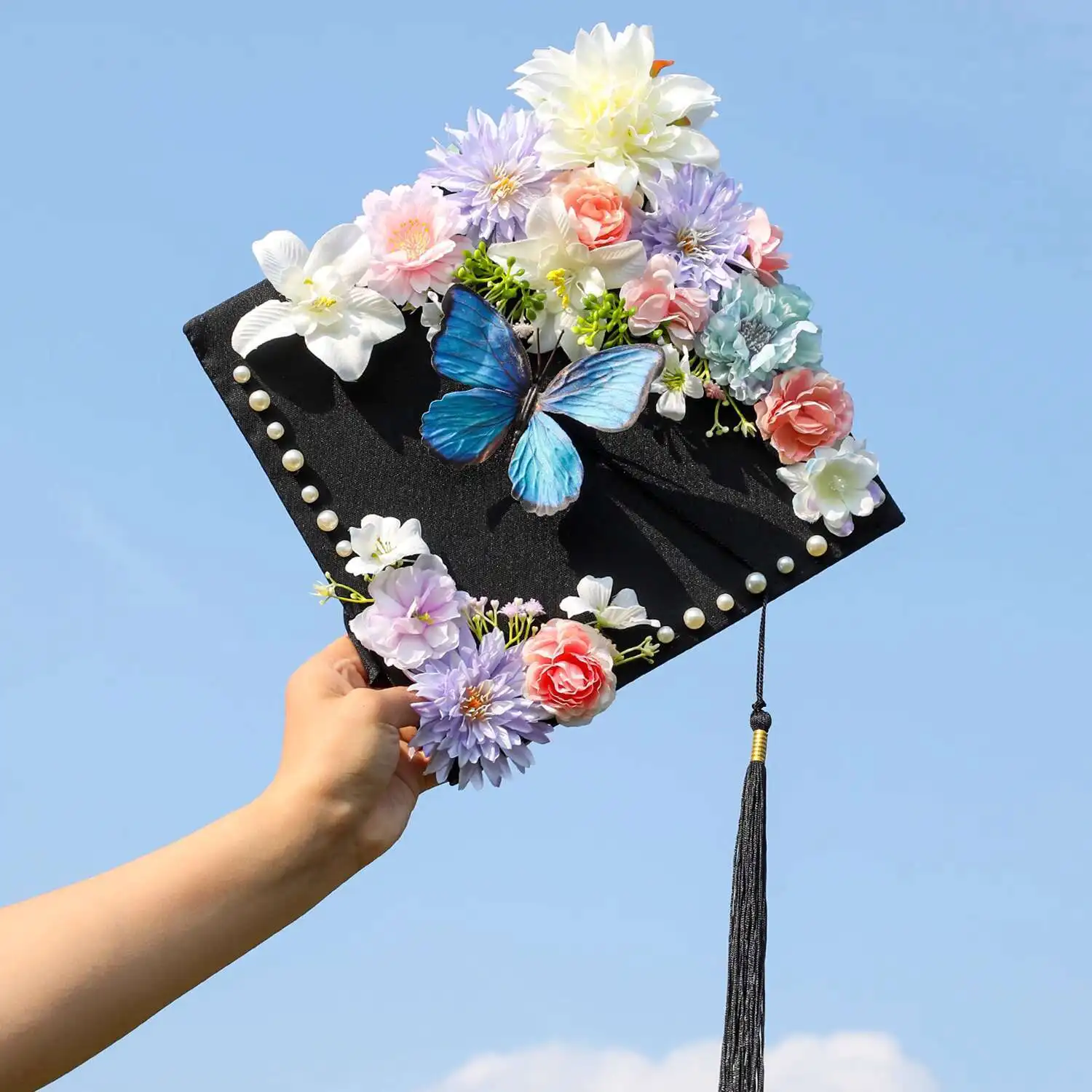 

New Chinese Style Hairpin With Flower Decoration Mortarboard Master Student Graduate Take Pictures Headwear Artificial Flower