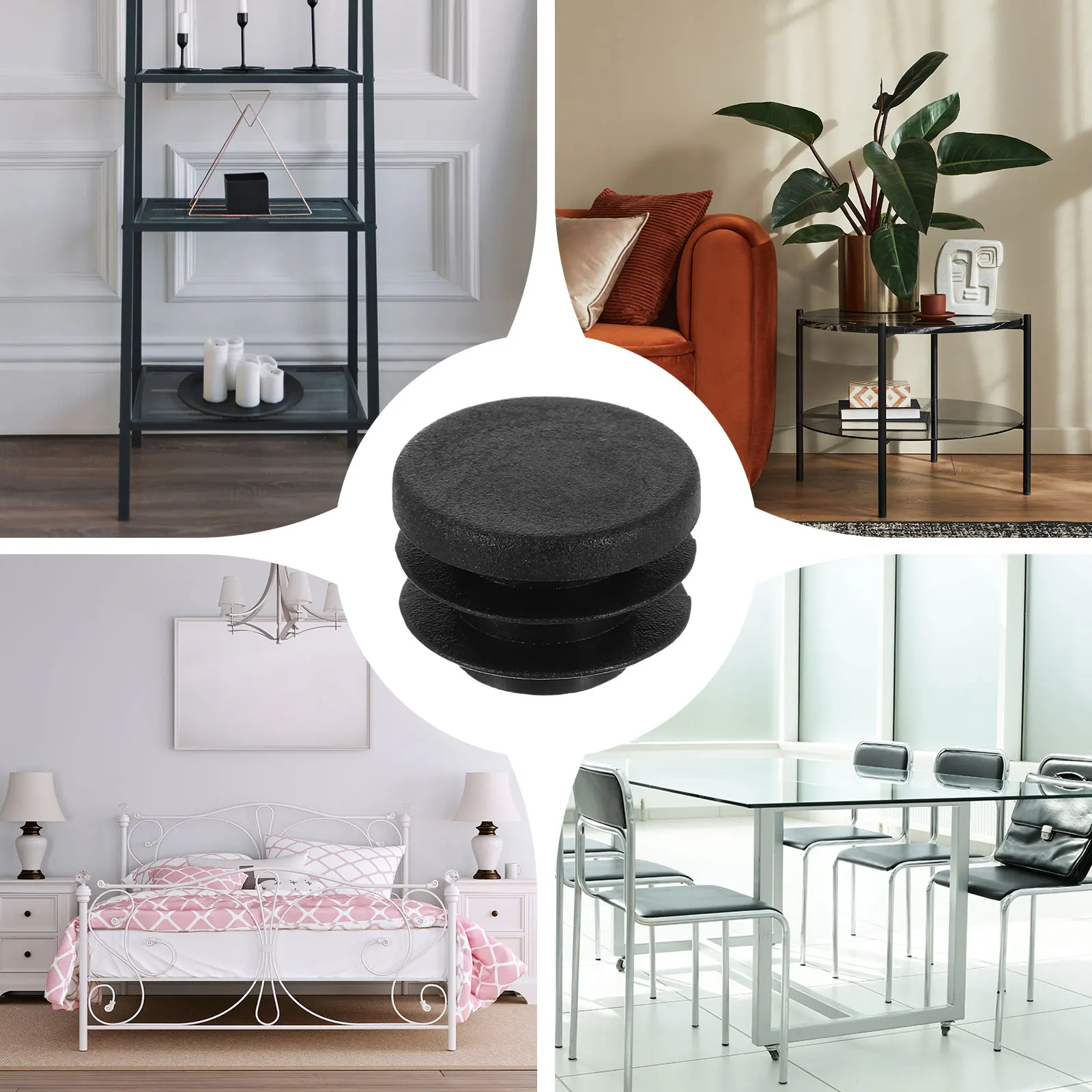 3-48Pcs Round Plastic Plugs Black Tubing End Caps Furniture Leg Pipe Insert Glide Protection 16-100mm for Chair Sofa Table Shelf