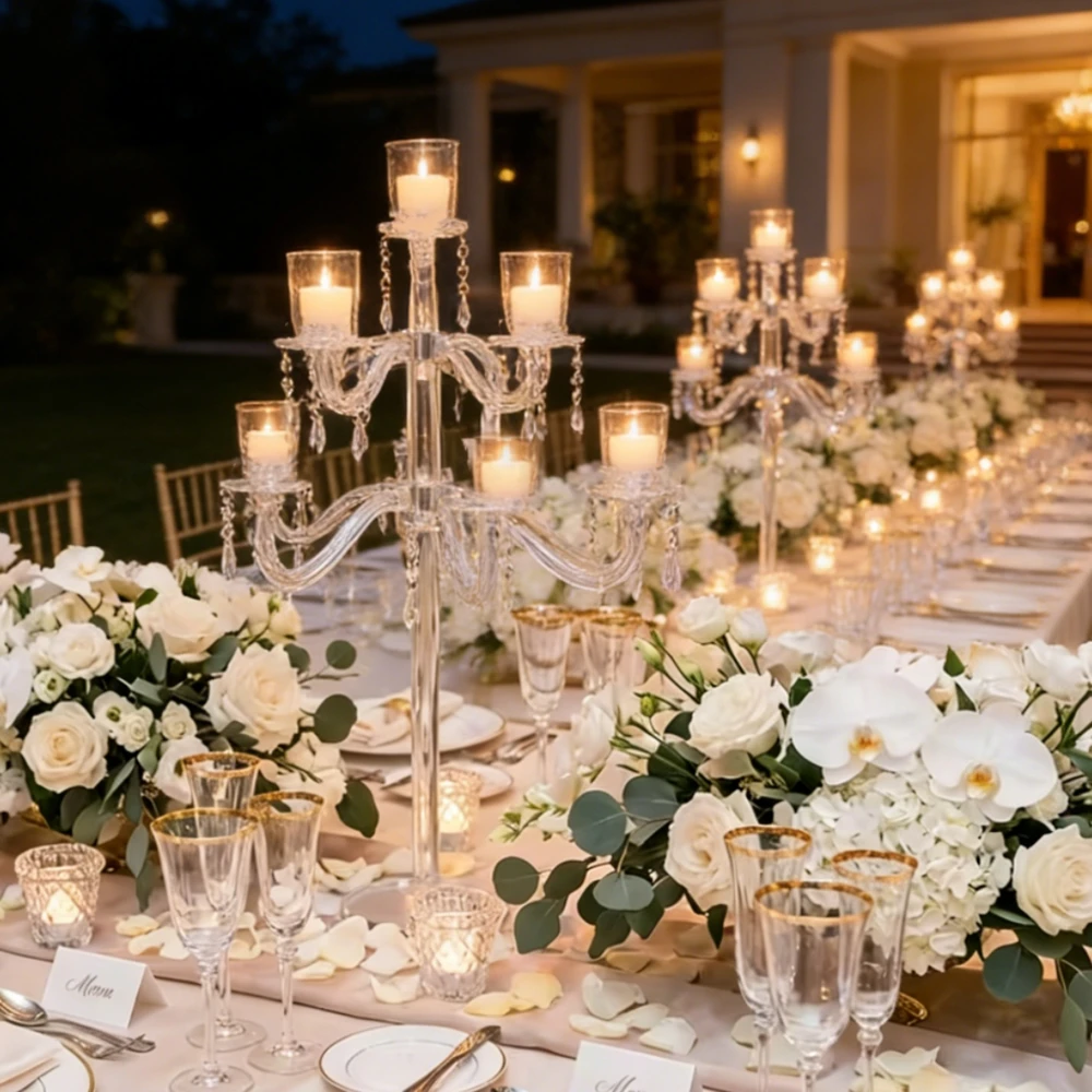 5/6/10pcs 100/110/120cm Acrylic 9 Arm Candelabra Clear Floor Candelabra for Wedding Candlestick Holder for Table Centerpiece