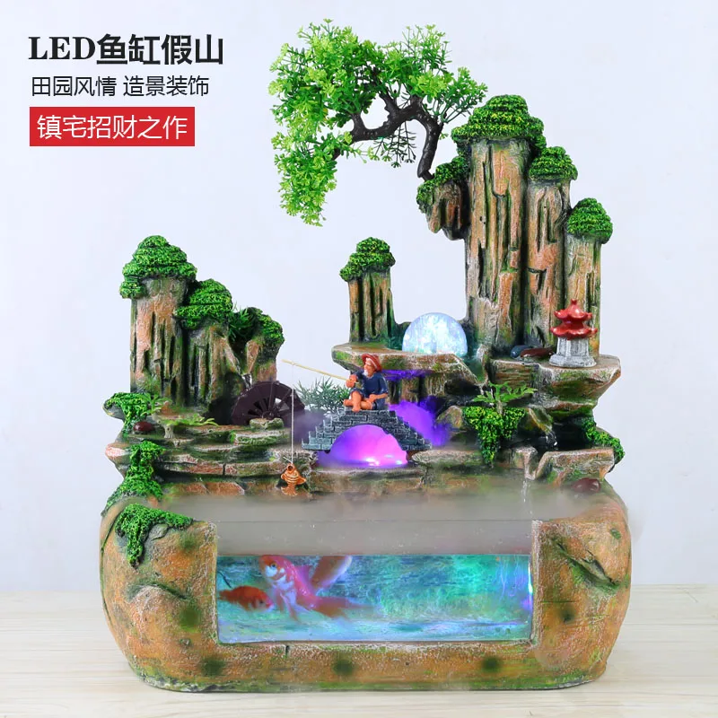 New rockery water fountain fish tank decoration feng shui beckoning fortune office bonsai ornaments home opening gifts