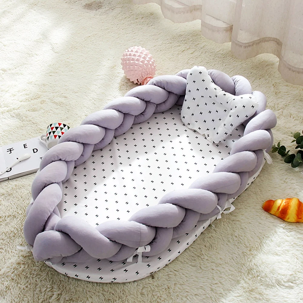 Oreiller de lit portable en coton tissé pour bébé, poignées biomimétiques, CPull amovible et lavable, CPull protecteur en trois dimensions