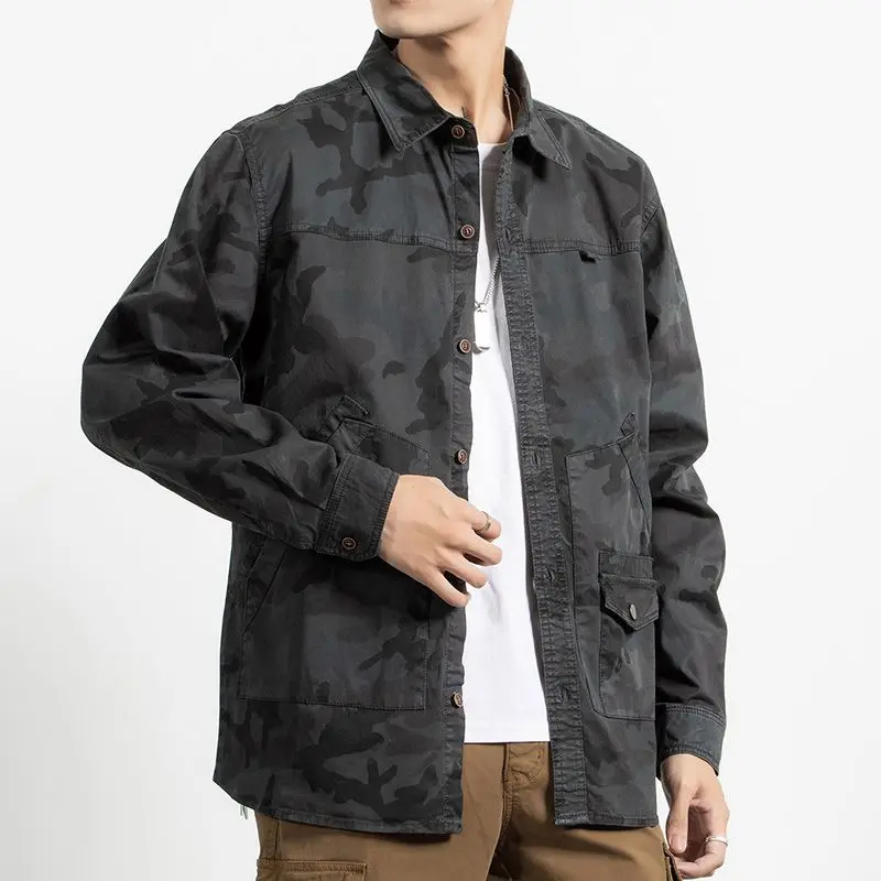 

Мужская повседневная камуфляжная рубашка, модный модный топ, красивая рубашка-карго с длинными рукавами, большие размеры M-3XL BLA825