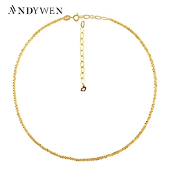 ANDYWEN New 925 Sterling Silver 2.2mm Chain Choker Necklace Long Chain Rock Punk Women Luxury 2020 Fashion Fine Jewelry