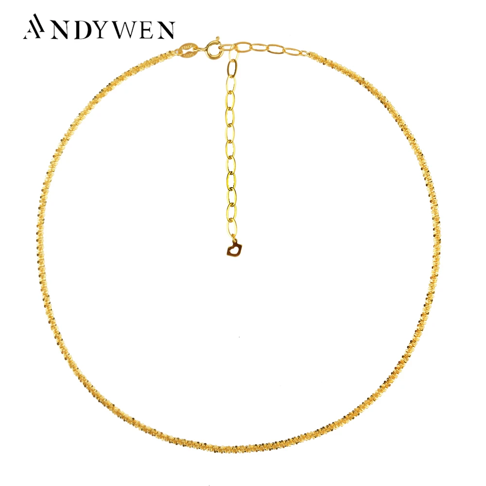 ANDYWEN nowy 925 Sterling Silver 2.2mm Choker łańcuszek długi naszyjnik łańcuch Rock Punk kobiety luksusowe 2020 modne ładne biżuteria