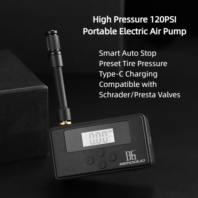 

Портативный электрический насос для велосипеда, интеллектуальный цифровой воздушный насос Type-C, быстрая зарядка, насос для велосипедных шин для шоссейного велосипеда MTB, 120PSI