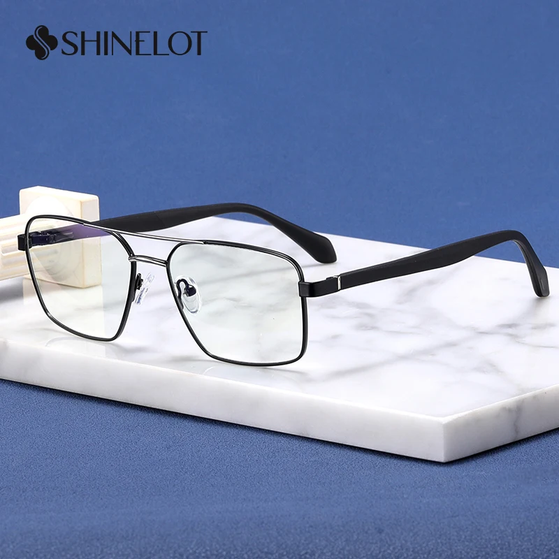 

91390 Squre Men Double Bridge Eyeglasses Frame New Arrival Intellectual Metal Eyewear Eye Protection Male Glasses
