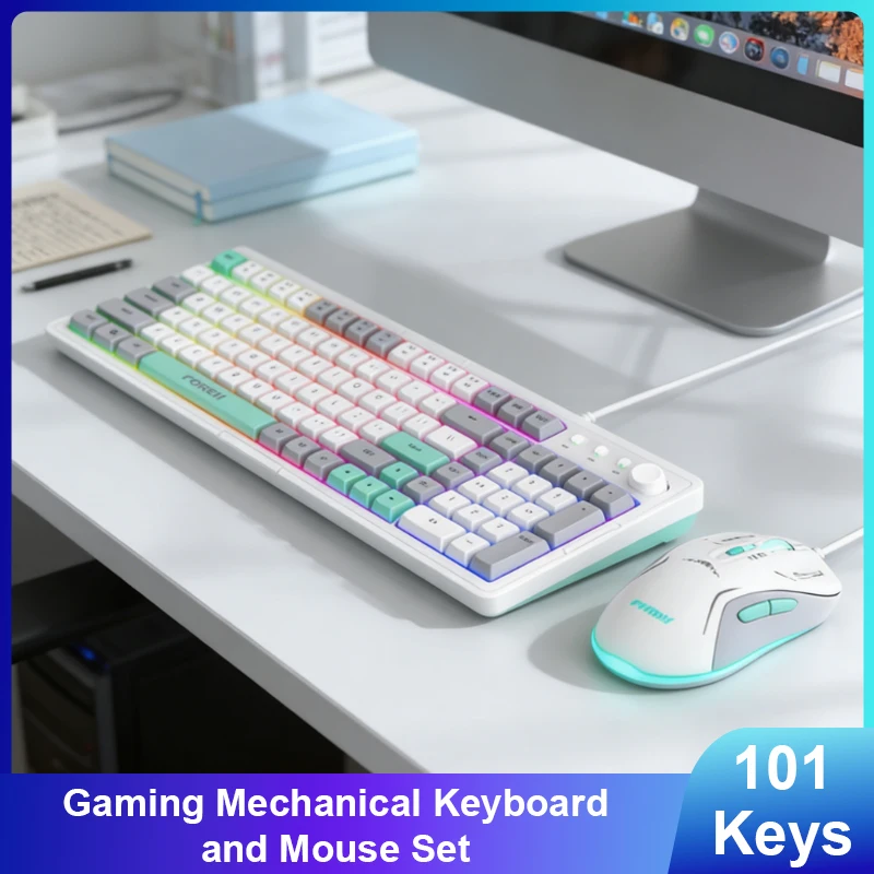 

Gaming Mechanical Keyboard with RGB Backlight and Scroll Wheel for PC Laptop for PUBG LOL Fortnite plus Mouse Set Wired