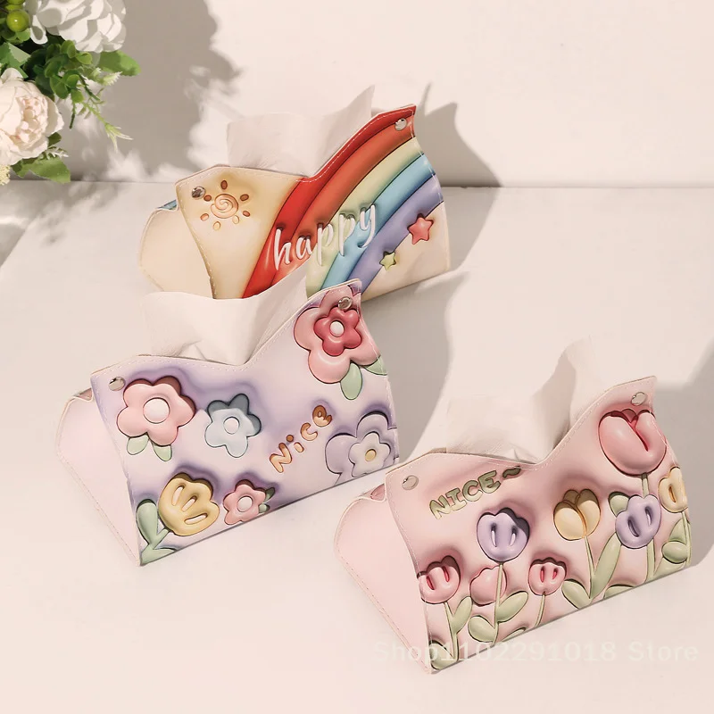 ดอกไม้ที่สวยงามเนื้อเยื่อคุณภาพสูงหนังผ้าเช็ดปากผู้ถือขนาดใหญ่ความจุกระดาษผ้าเช็ดตัวกล่อง Home Table Decor