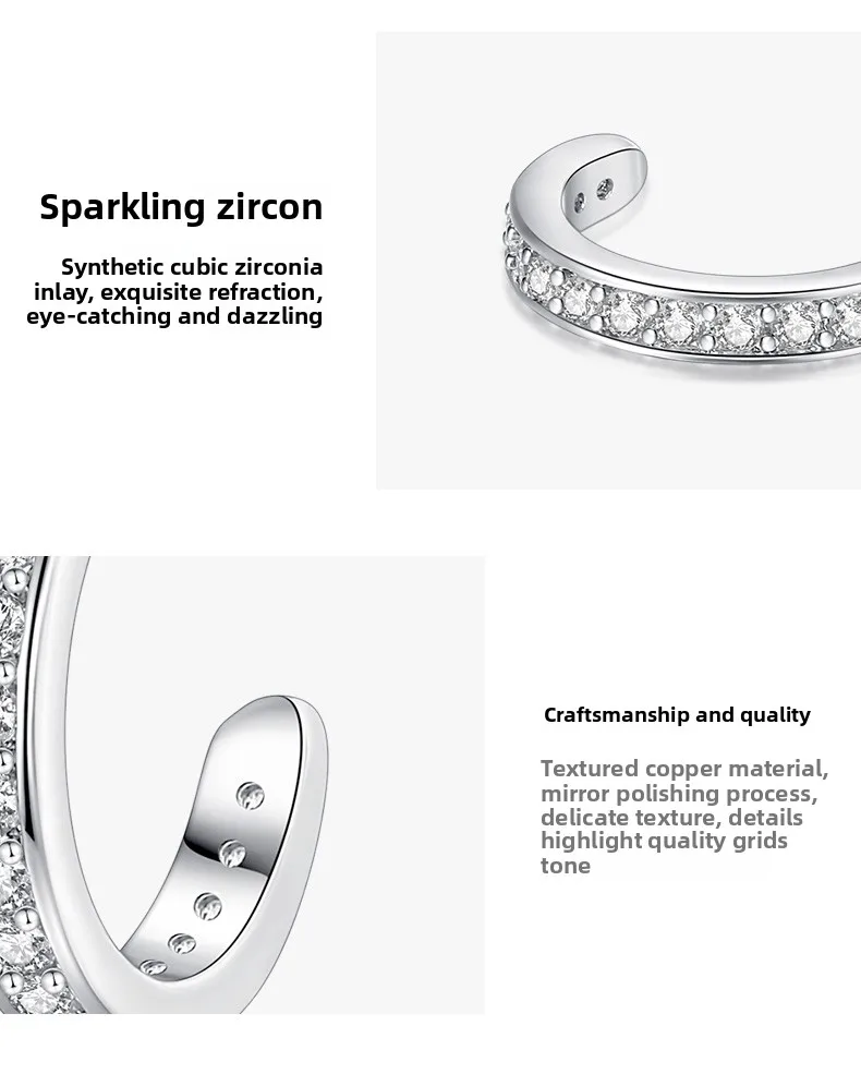 2025 امرأة موضة جديدة غرامة الزركون S925 C نوع أقراط مشبكية الشرير الصخرة للجنسين حجر الراين لا ثقب قرط كبس القرط مجوهرات