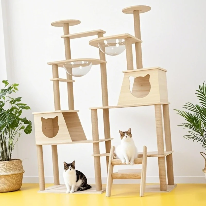 

Wood Cat Tree Tower Scratching Post Kitten Climbing Frame and Toy Durable Cat Furniture with Carton Packaging