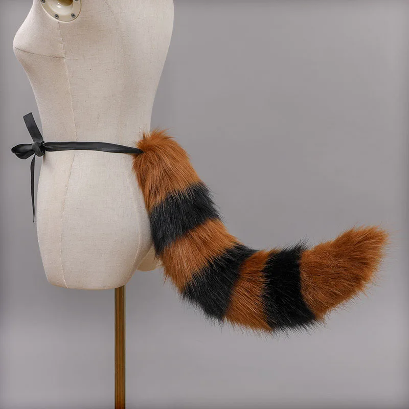 60cm Furry Animal Raccoon Tail Cosplay Costumes Props Cat Fox Plush Tails Role Play Halloween Party Kawaii Accessories