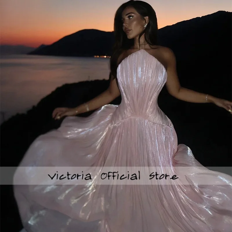 

A-Line Shiny Strapless Pleat Strapless Evening Dresses Formal Party Gowns for Women Sleeveless Prom Gown Customize 2025