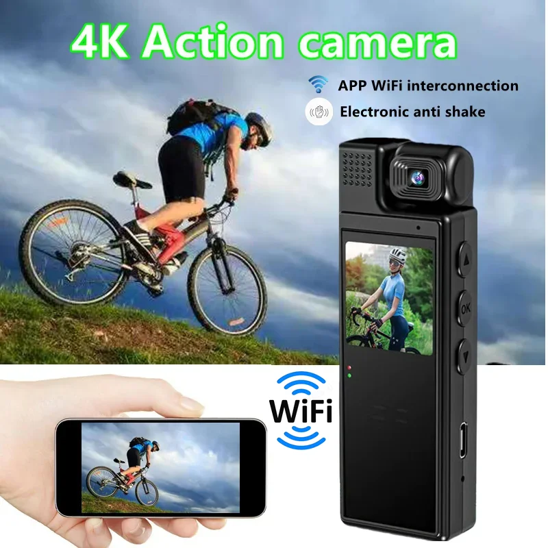 

4K Ultra HD Pocket Action Camera 180° Rotatable Vlog Wifi Mini Sports Cam Waterproof Case Helmet Bicycle Travel Driver Recorder