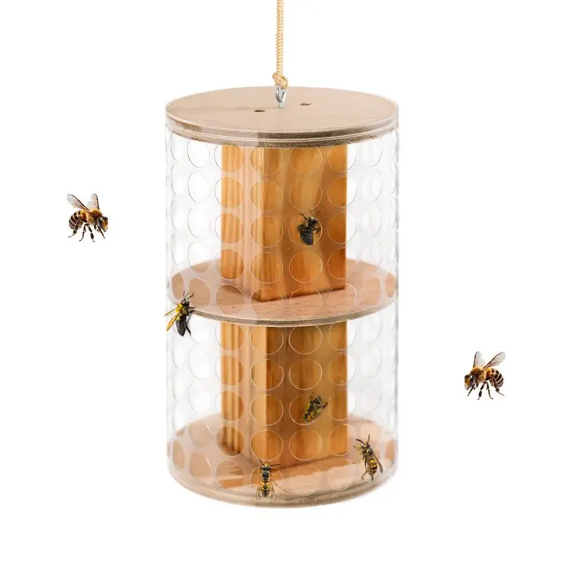 Wasp Traps Outdoor Wooden Hornet Bee Wasp Deterring Safe Garden Decor Carpenter Suspending Catcher For Outdoor Garden Lawn Patio