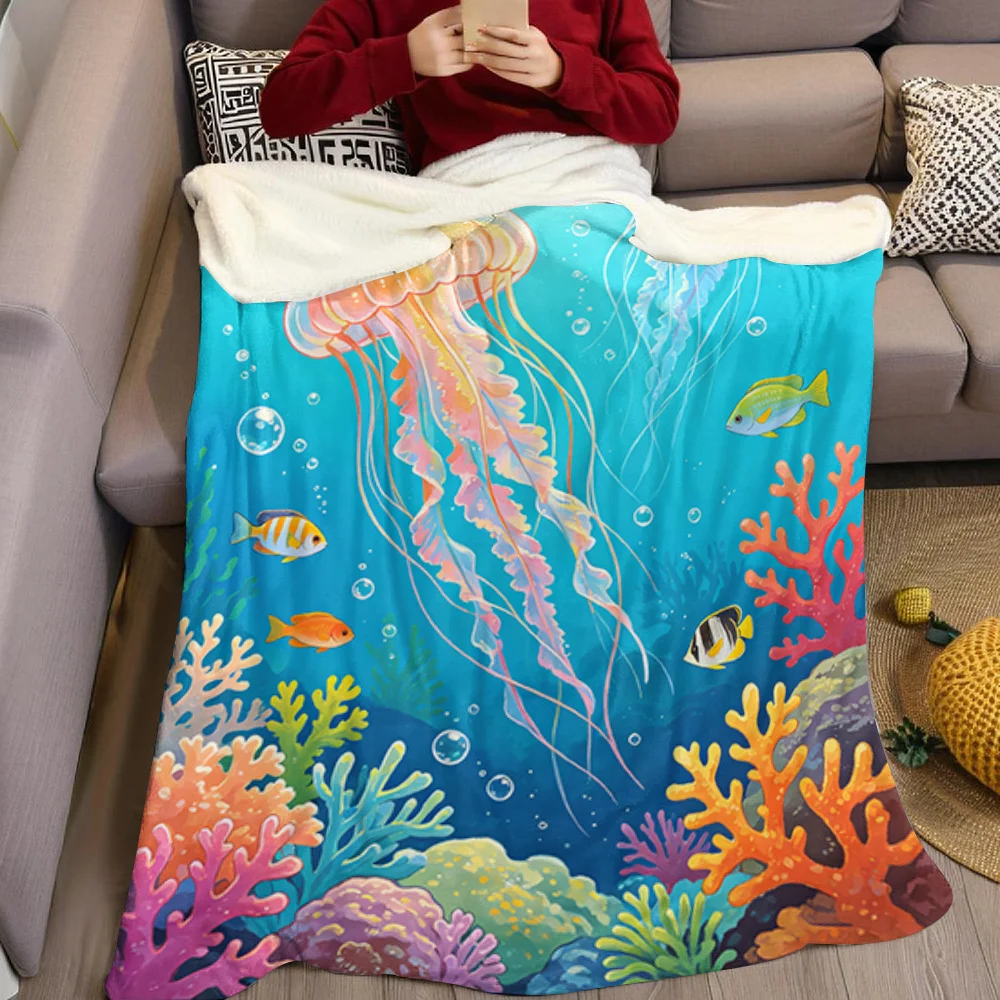 Dreamy Jellyfish Ocean Flannel Blanket Warm Soft Halloween Christmas All-Season Couch Decorative Cozy Warm Gift
