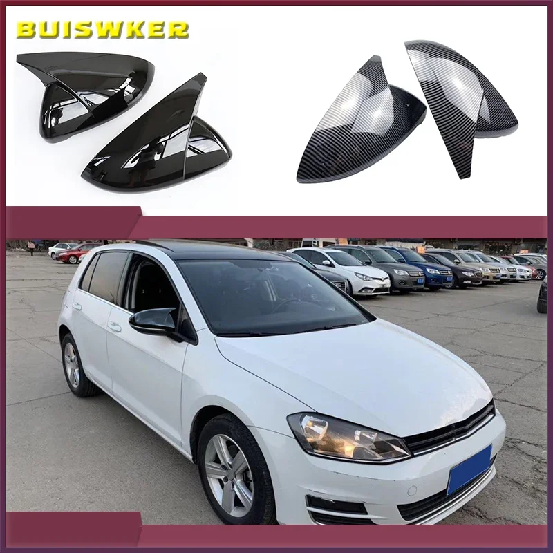 

2 pieces For VW Golf MK7 7.5 GTI 7 7R Mirror Covers Caps RearView Mirror Case Cover Carbon Look Bright Black Matte Chrome Cover