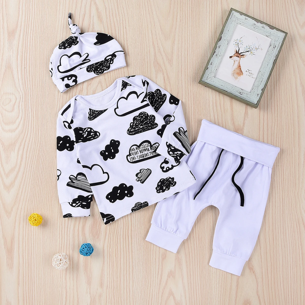

Baby Costume Newborn Long Sleeve Shirt Pants Hat Set Spring Autumn Cotton Soft Infant Clothes