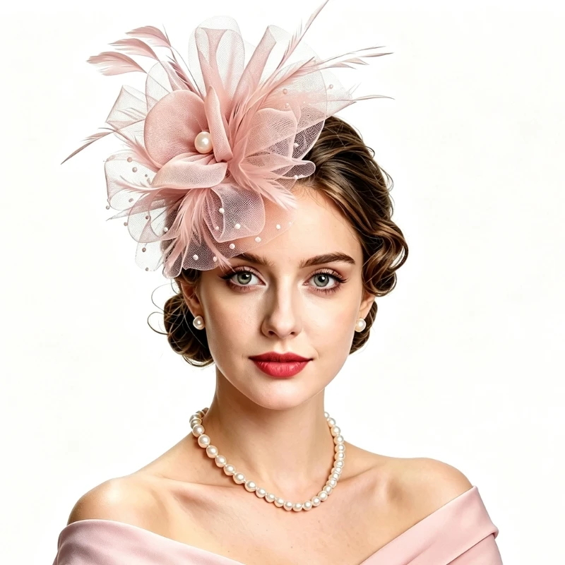 Mesh Fascinator Hair Accessory for Women, Flower Headpiece for Tea Parties, Weddings and Stage Show Dressingup