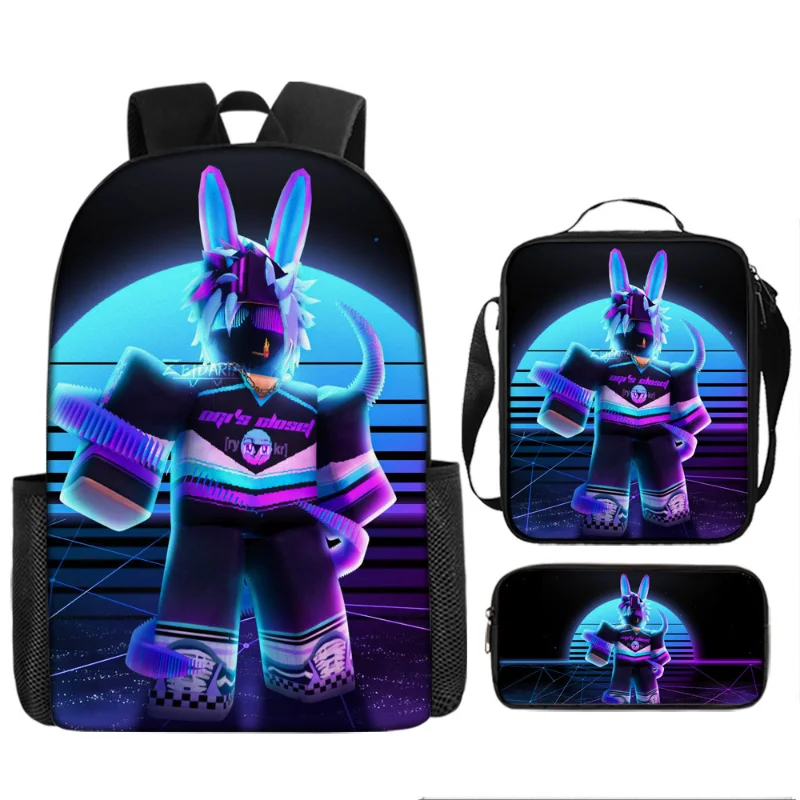 

Hot ROBLOX Virtual World Primary and Secondary School Kids Schoolbag Backpack Lunch Bag Double-layer Pencil Case Three-piece Set