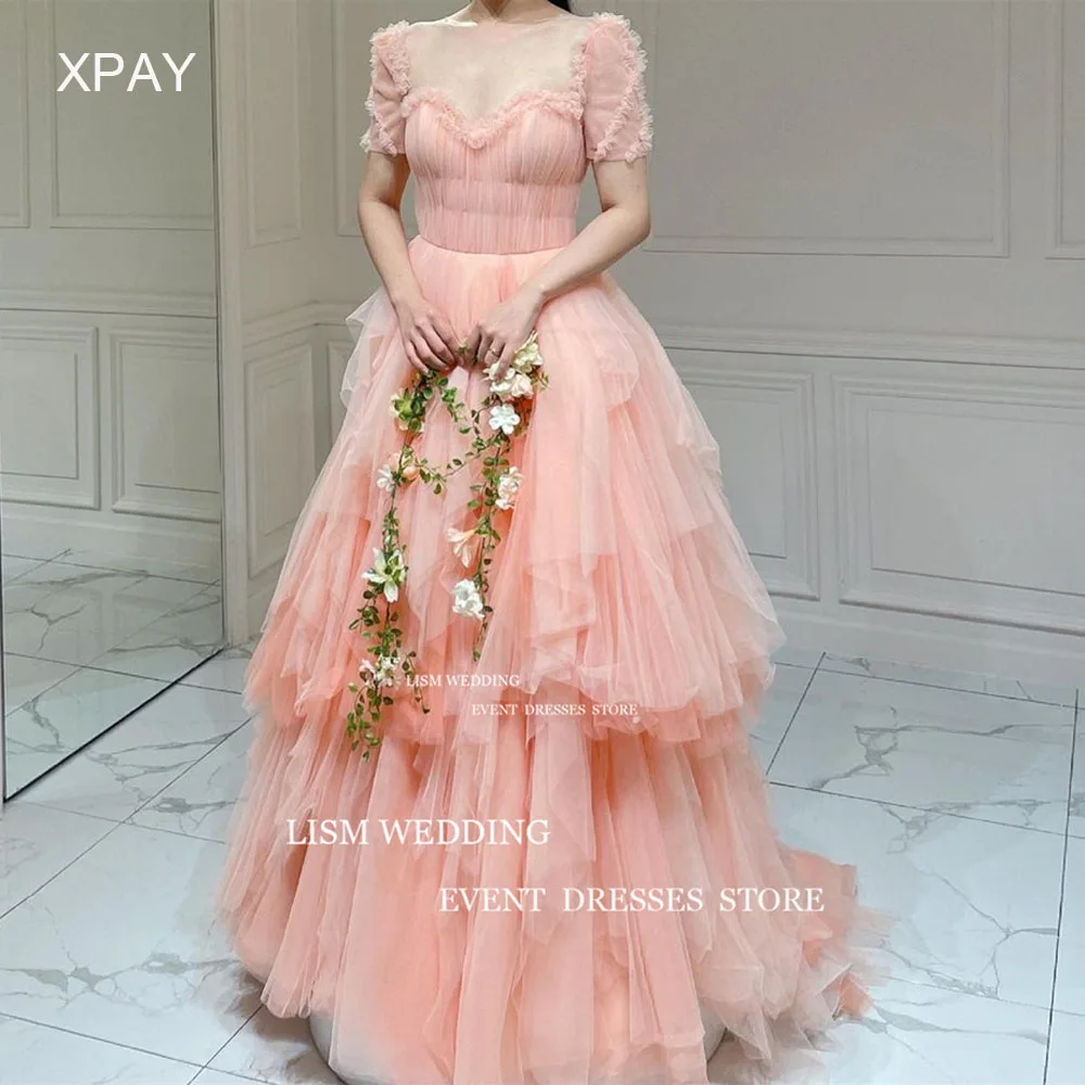 LISM Sweetheart Blush Pink Korea Evening Dresses Layered Tiered Wedding Photo Shoot Prom Occasion Gown Backless Party Dress