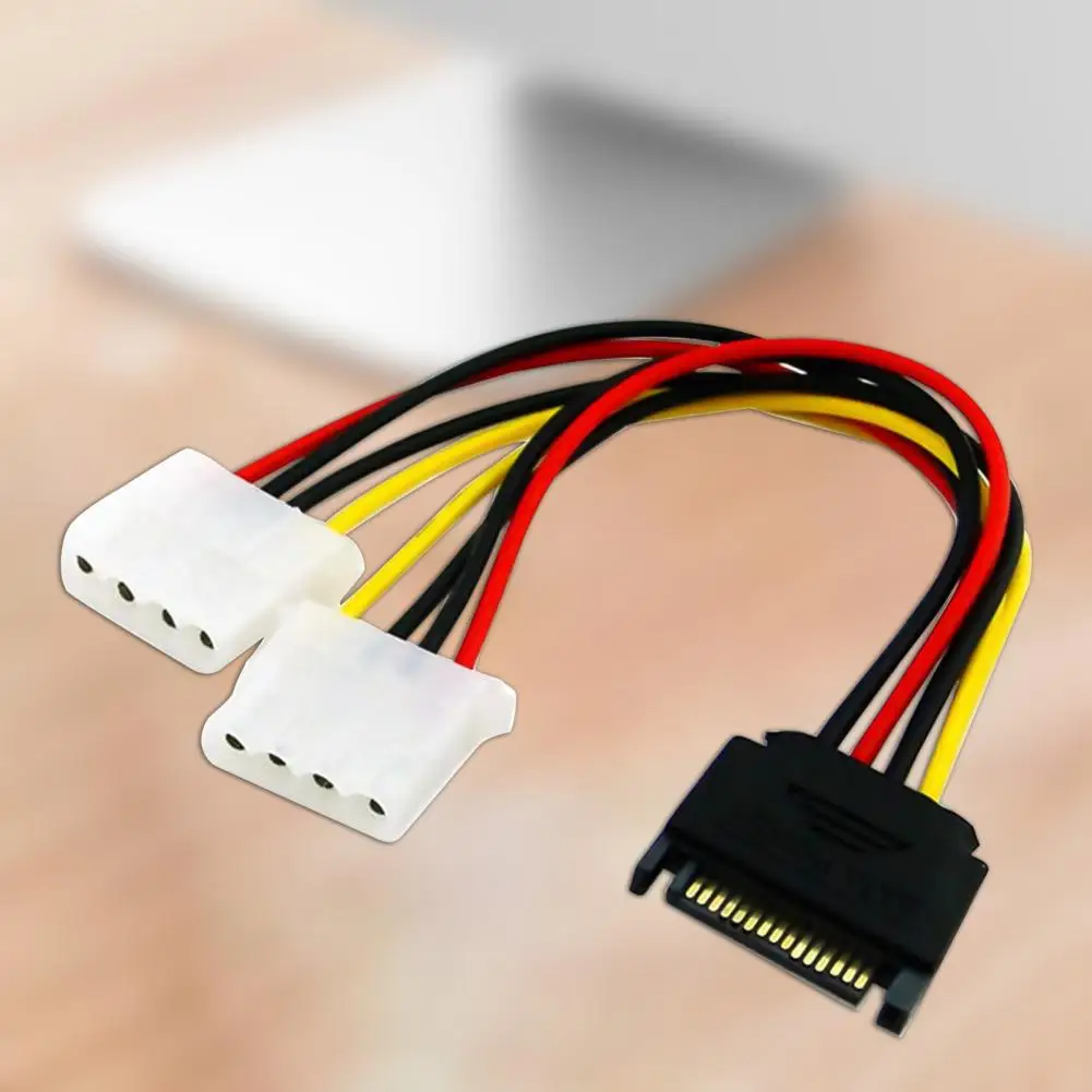 Power Extension Cord Durable Power Supply Cable 1-to-2 Unique SATA 15pin Male to Molex IDE Dual 4pin Female Adapter Cable