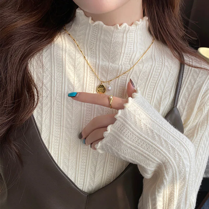 Sueter Feminino Bianco Collo a lupetto Maglione lavorato a maglia Donna Pullover Nuovo maglione lavorato a maglia a maniche lunghe Pullover Donna Top Maglieria Q2177