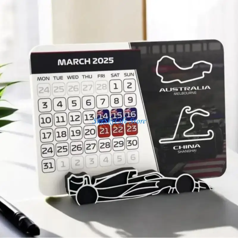 

E65E Racing Guide Calendar with Holder Stand 2025 Desk Calendar with Event Dates
