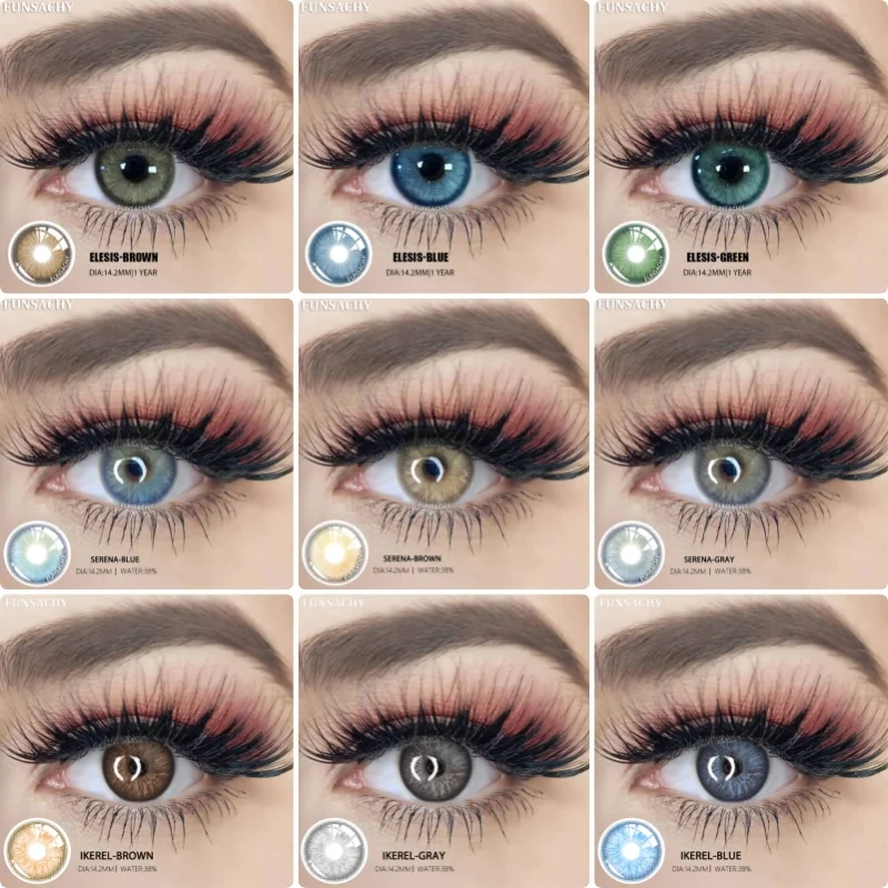 FUNSACHY 1 Paar neue farbige Kontaktlinsen für Augen, bunte Augenkontakte, natürliche braune Linse, blaue Augenlinse, jährliche Kosmetik, Schüler