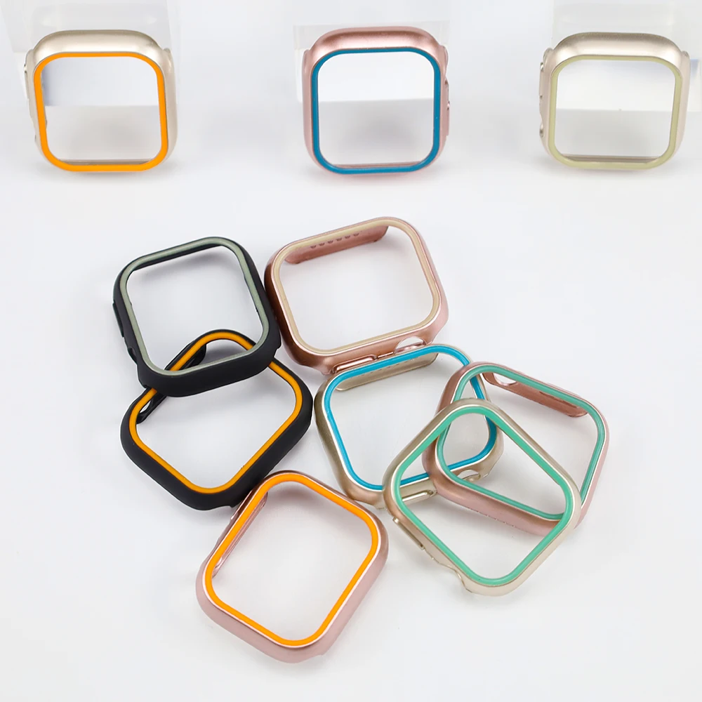 Fluorescent Cover for Apple Watch Case 44mm 40mm 45mm 41mm Hard PC Protective Frame Dual color Case iWatch series 9 8 7 6 5 4 SE