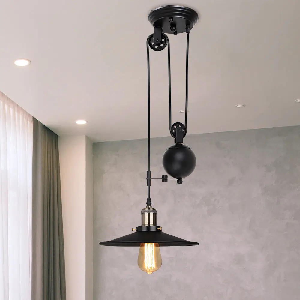 Iron pulley Retro Edison Bulb Light Chandelier Vintage Loft Antique Adjustable DIY E27 Art Ceiling Pulley Pendant Lamp