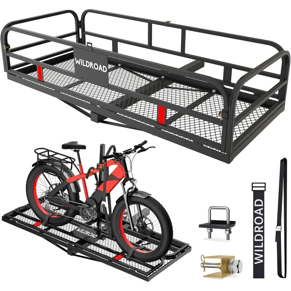 

60 x 24 x 14 Hitch-Mounted Cargo Carrier with Bike Rack, 500 lbs Capacity