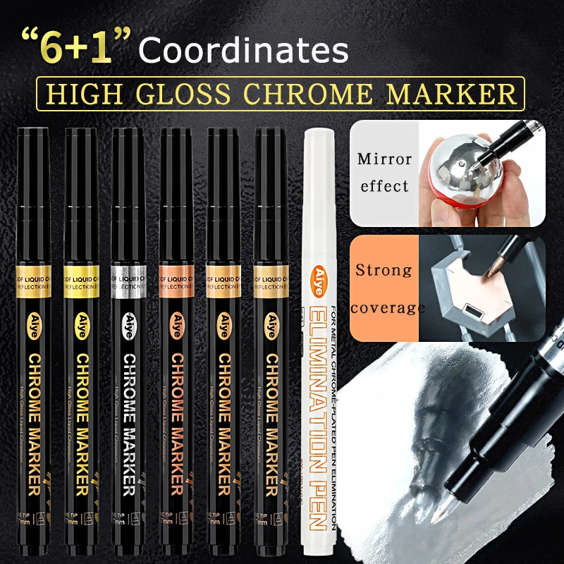 

6Colors 0.7mm Nib Metallic Silver Coppery Liquid Mirror Chrome Marker Mirror Art Chrome Marker Pen Signature Car Art Craftwork