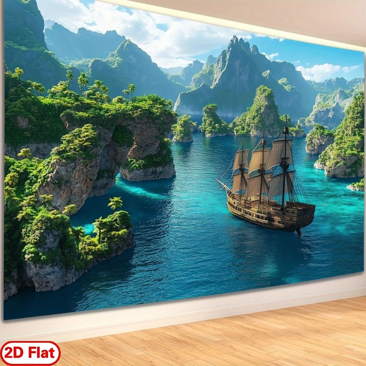 Tropical Southeast Asia Scenery Pirate Ship Voyage Wallpaper Mural for Living Room Decor