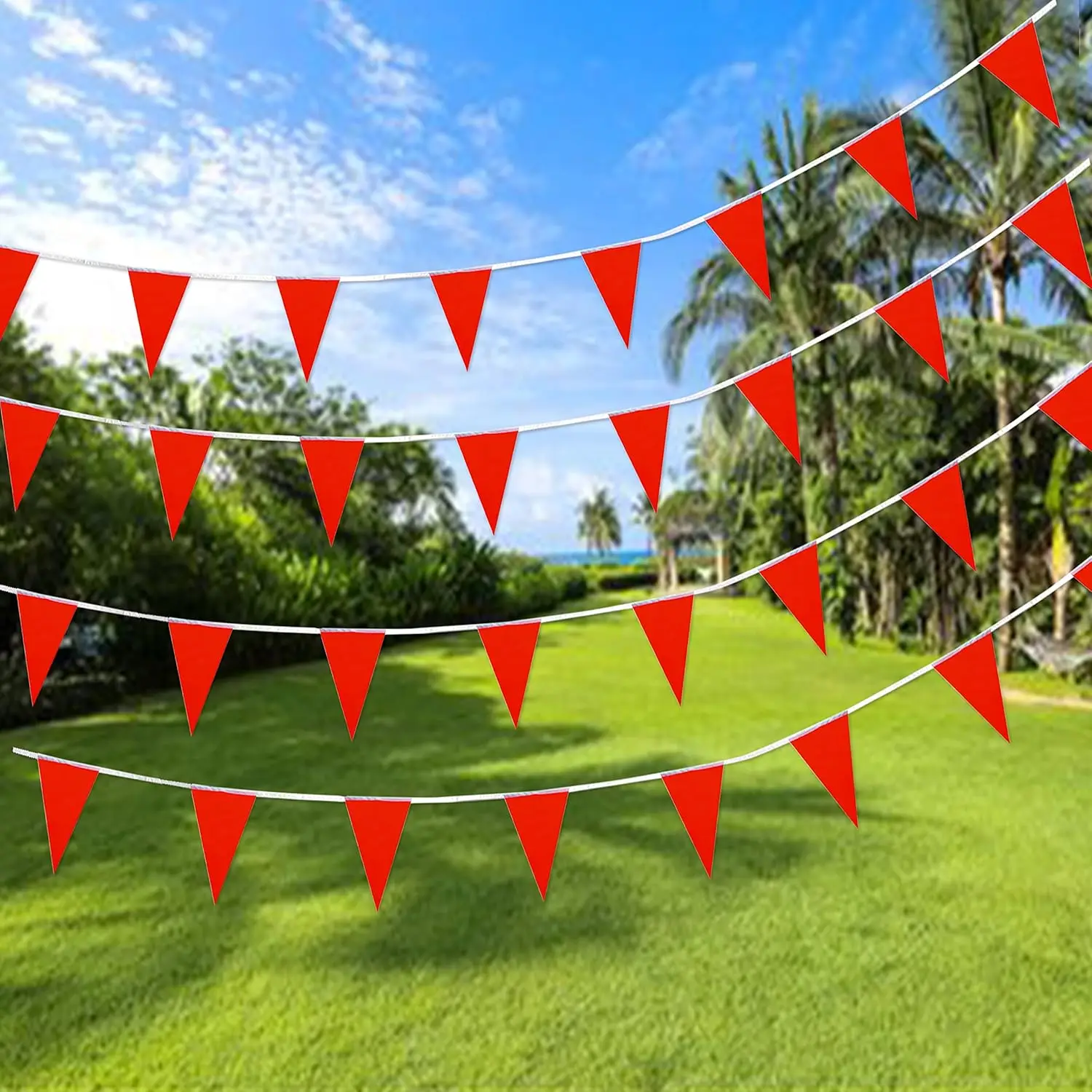 33 Fuß rote leere Wimpelbanner-Flaggen zum Aufhängen, DIY-Dreieck-Wimpelkette für große Öffnung, Geburtstag, Partydekorationen – Detail 3