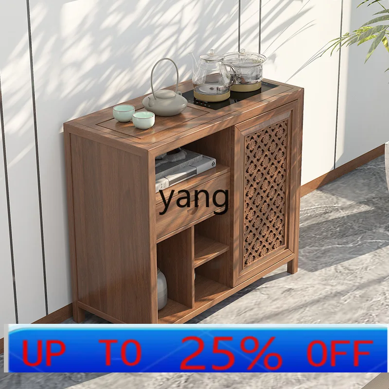 LMM new Chinese solid wood living room tea cabinet rack kettle integrated against the wall tea side cabinet