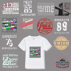 Summer Men's T-Shirt Decorative Heat Transfer Pop Print English Patch Washable Vinyl Stripe Print Iron-on Patches