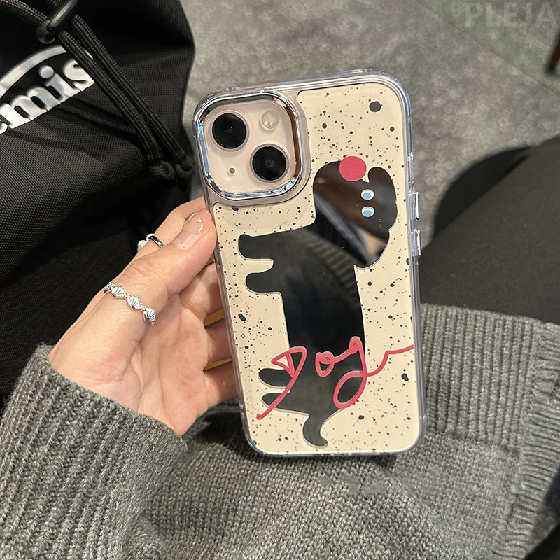 مرآة قضية الهاتف لابل آيفون ، مرآة جرو الكلب ، غطاء أنيق للنساء ، حالات لينة آيفون 15 ، 14 برو ماكس ، 13 ، 12 برو ماكس ، 11 #6