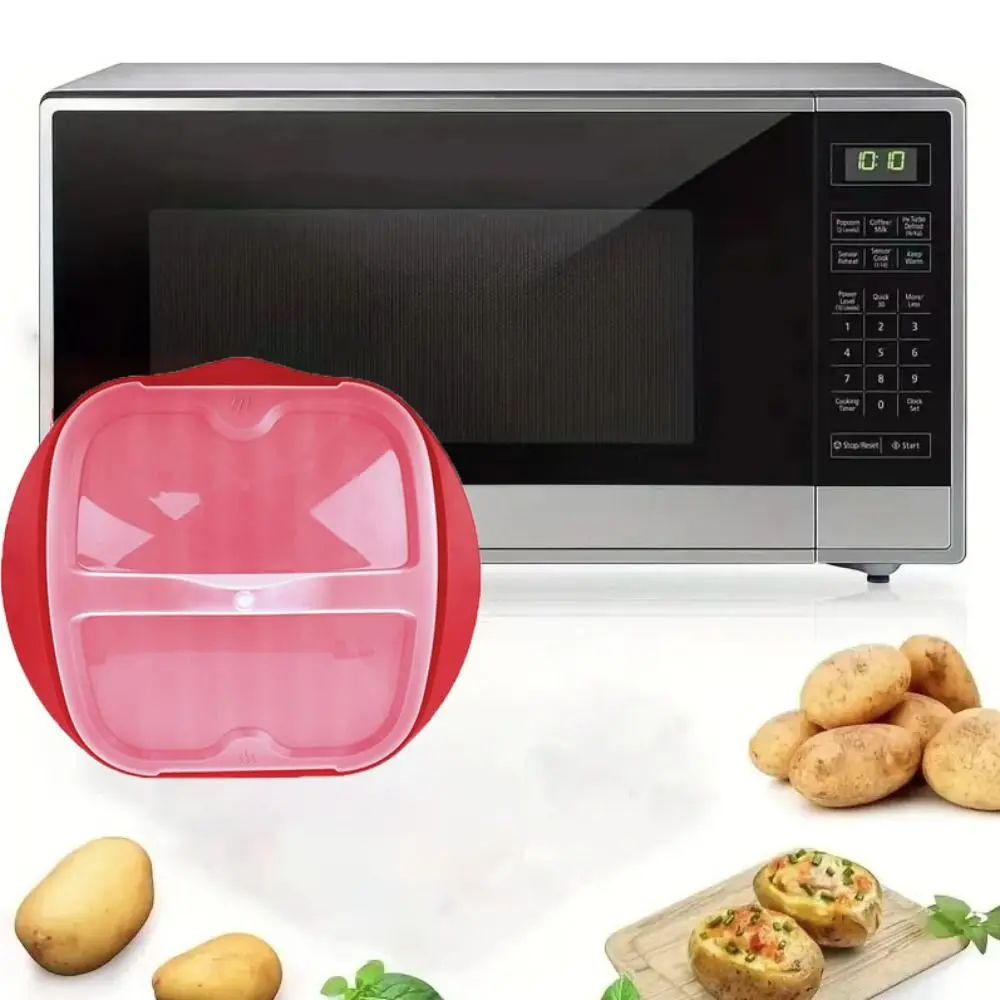 

With Lid Microwave Bacon Pan Red Heating Evenly Bacon Tray Wave Anti-stick Design Plastic Microwave Barbecue Tray Grilling