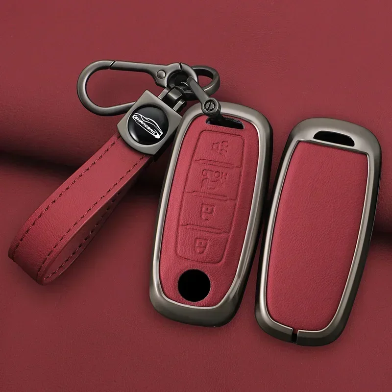 

Zinc Alloy Leather Car Remote Smart Key Key Case Cover For DongFeng Nissan Qichen Venucia Star SUV 2020 2021 Smart Accessories