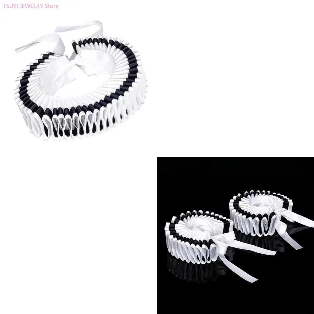 62ke-ルネッサンス-ブラック-エッジング-フリルカラー-チョーカー-ネックレス-カフスセット付き-女性用