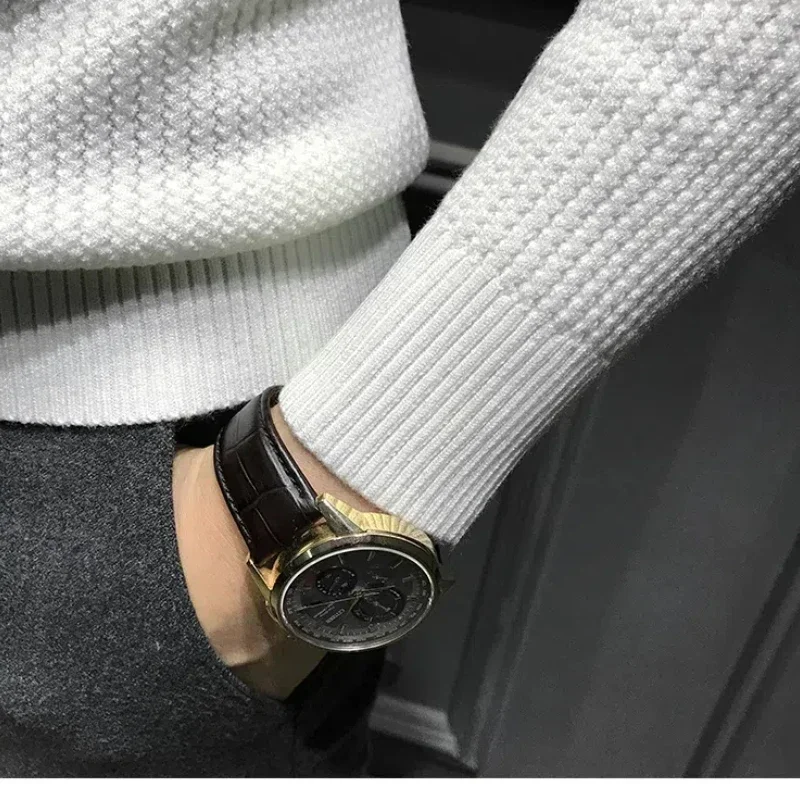 LIBIELIY 스마트 캐주얼 가을 겨울 새 모직 스웨터 남자 목 넥 솔리드 패션 럭셔리 비즈니스 긴 소매 슬림 풀오버 Kn