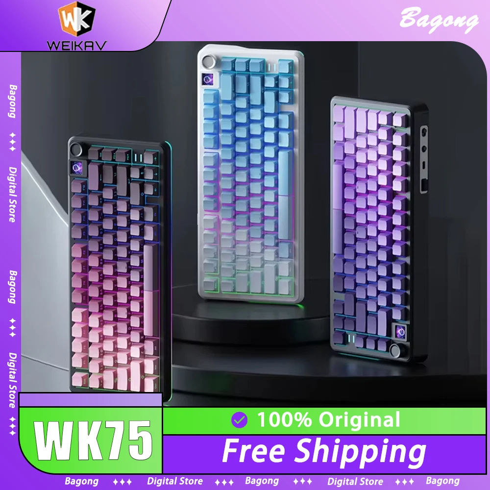 Weikav WK75 Mechanical Keyboard Tri Mode Wireless Keyboard 4000mAh RGB Hot Swap With Screen Custom Gaming Keyboard PC Accessory