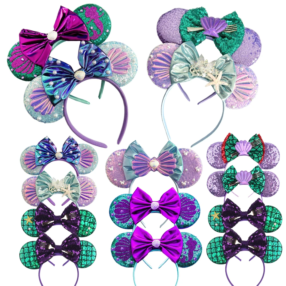 Diademas de sirena de Mickey Mouse, diademas de oreja de Winnie the Pooh Tigger Eeyore para niñas y mujeres, accesorios para el cabello con lazos de lechón
