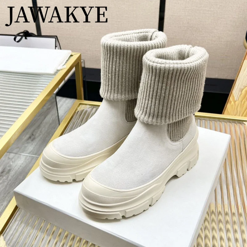 

2023 Winter Autumn Long boots Two Wears Women's boots Knitted socks Boots Female Chunky Heel Suede Boot Luxury Women Shoes mujer