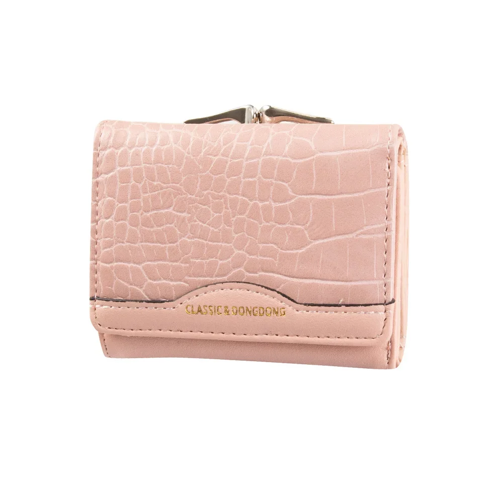 Leather Women's Wallet Female Short Retro Three-fold Folding Student Version Simple Multi-card Crocodile Pattern Coin Purse