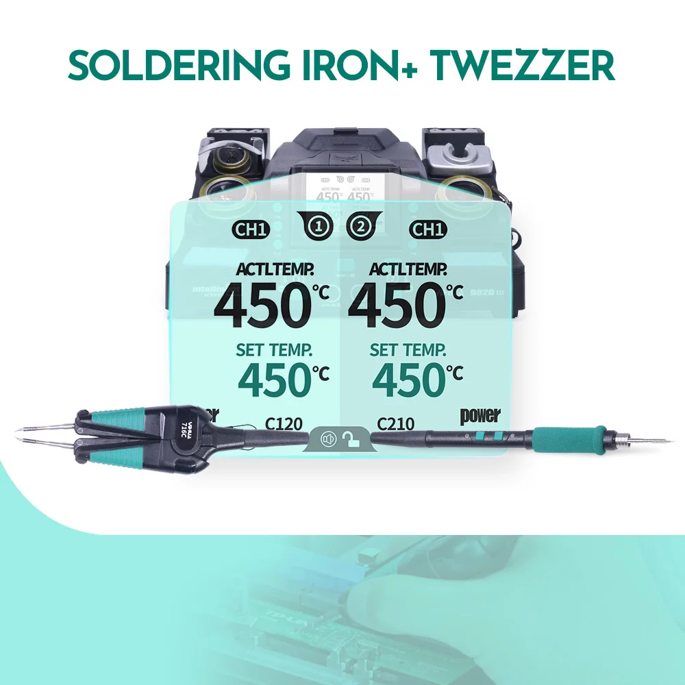 YIHUA 982D-III Precision Tweezers Soldering Iron C210 Station for SMT SMD Component Rework Station with Auto Calibration