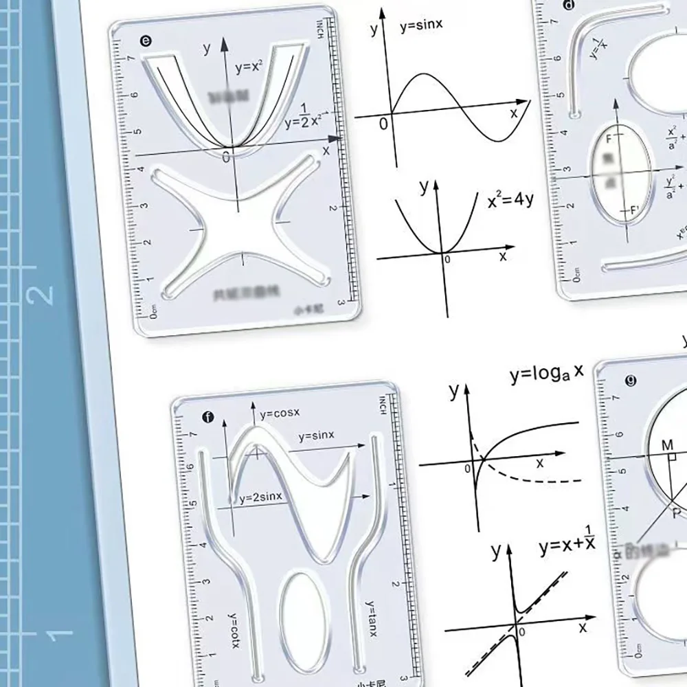 مجموعة مسطرة متعددة الوظائف مكونة من 8 قطع للهندسة الرياضية ورسومات الوظائف وهندسة الرسم والمسطرة